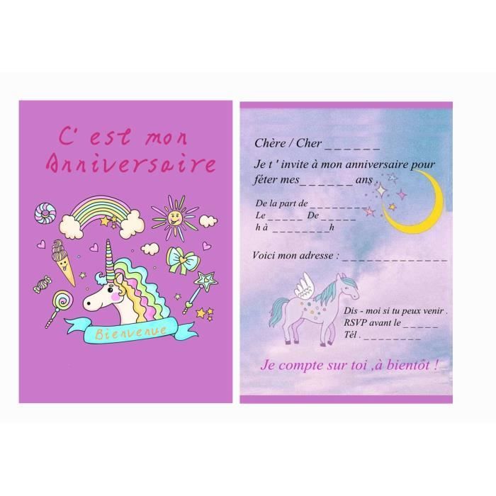 Kit créatif carte invitation anniversaire fille en français pour 20 invités  Correspondance Anniversaire Enfant FillesThème Licorne - Cdiscount  Beaux-Arts et Loisirs créatifs