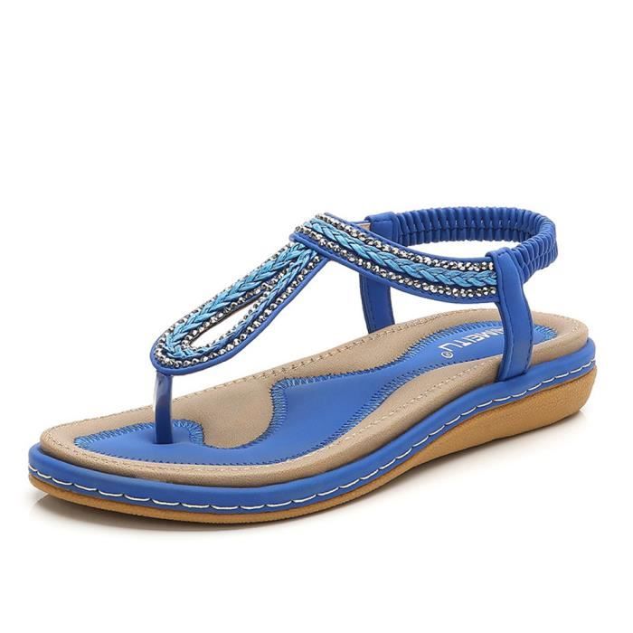 sandales plates bleues femme