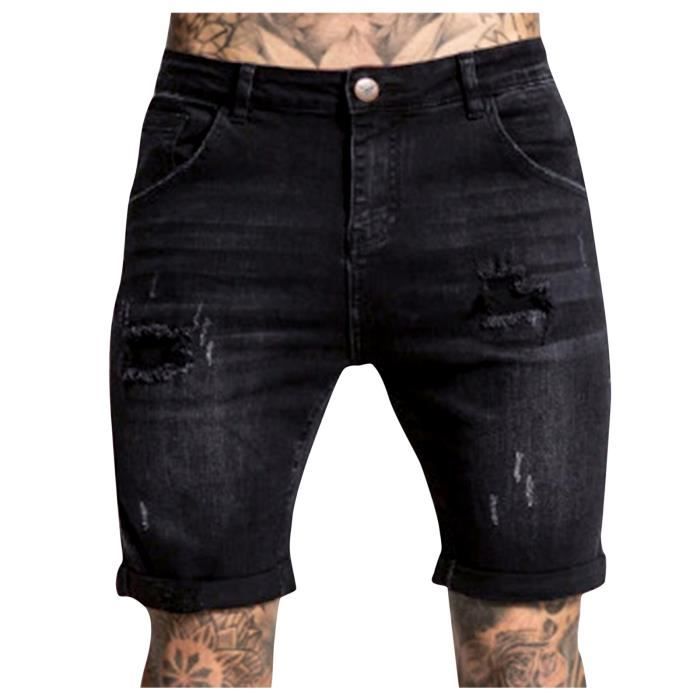Short Jean Decontracte a Fermeture Eclair pour Homme Short Serre Pantalon Delave Dechire Denim Effiloche BK C7862237 Blanc Cdiscount Pret a Porter