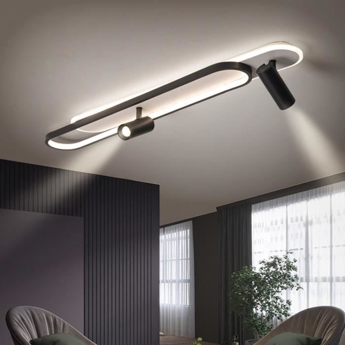 LED Plafonnier Pour Salon Projecteur Pivotant À 360 Angles Lampe De Plafond Noir Éclairage avec 2 Spot L80CM LED Plafonnier Pour Salon Projecteur Pivotant À 360 Angles Lampe De Plafond Noir Éclairage avec 2 Spot L80CM