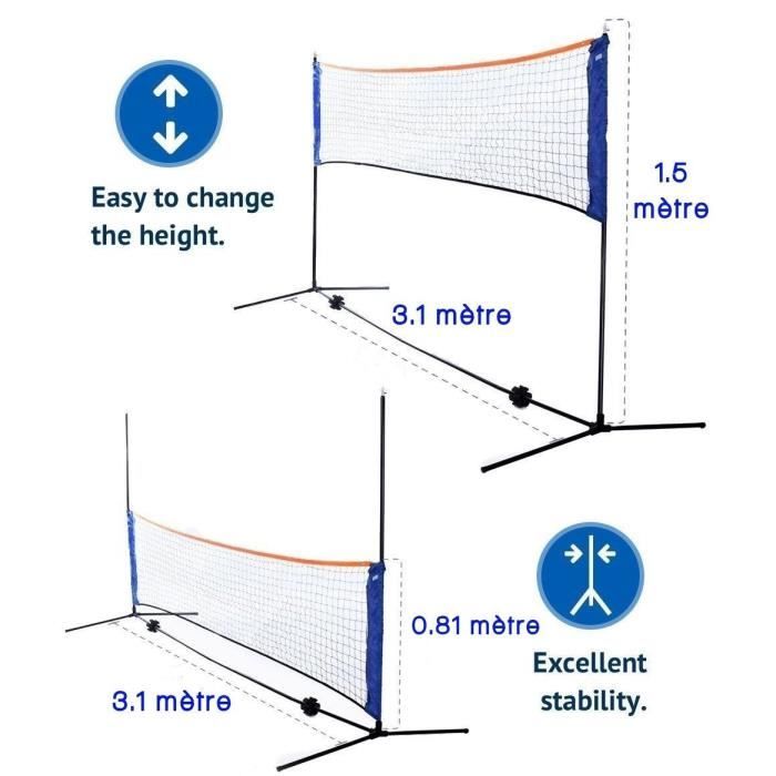 Filet de Volley-Ball réglable, Filet de Badminton Pliable Portable, Filet  d'entraînement de Tennis pour Enfants Adolescents pour Jardin, Plage,  intérieur, extérieur (3 m) : : Sports et Loisirs