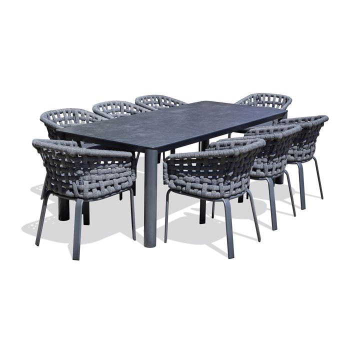 Ensemble repas de jardin 8 pl en alu plateau céramique sur verre - Gris anthracite - CAMARGUE Ensemble repas de jardin 8 pl en alu plateau céramique sur verre - Gris anthracite - CAMARGUE