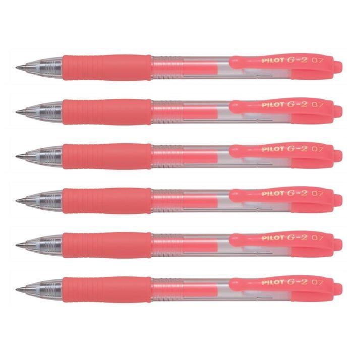 Les Stylos Rouges Stylos Roller Encre gel G2-07 PILOT - Lot de 6 - Pointe Moyenne - Rouge ...