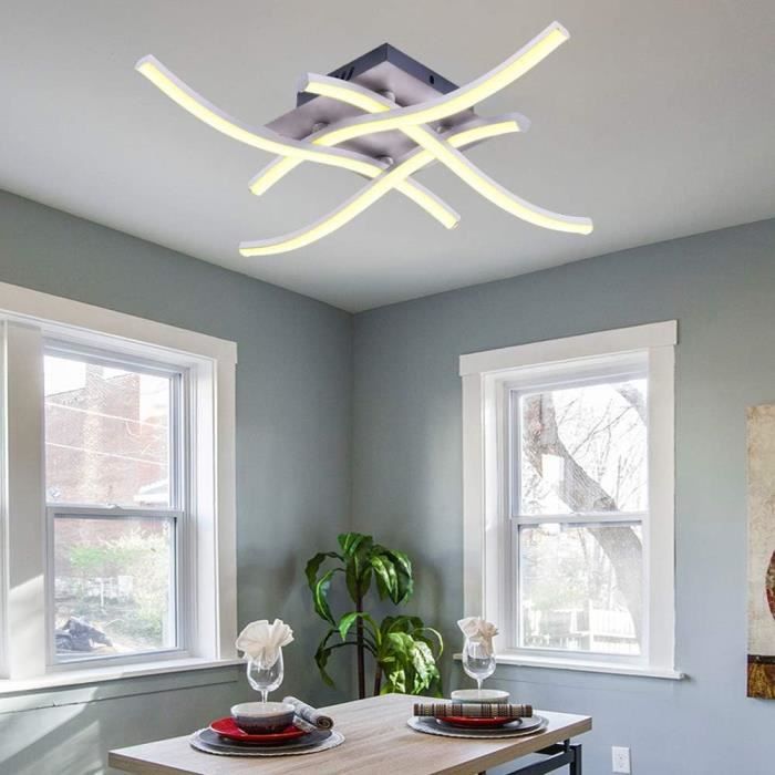 Plafonnier LED Hofstein 4 Branches, Métal Nickel Mat/gris, Moderne, Pour Salon, Couloir, Chambre