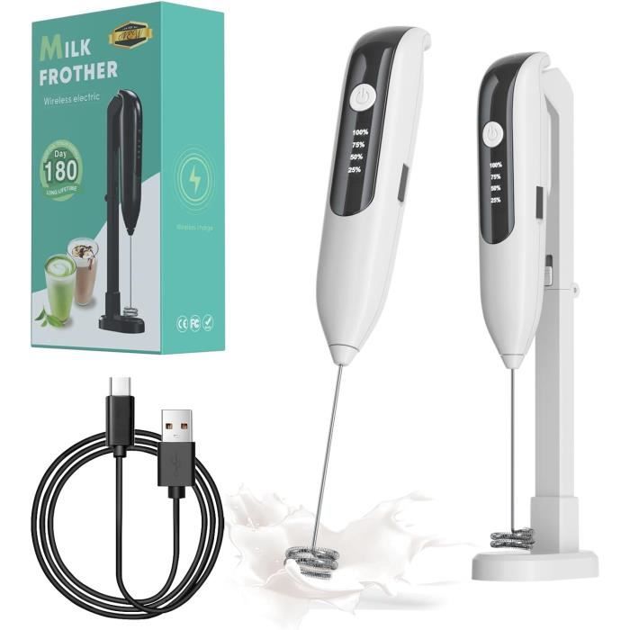 Mousseur à Lait Rechargeable Manuel - 2 Vitesses, Batterie Intégrée, Portable - Pour Latte, Cappuccino, Matcha, Chocolat - 7