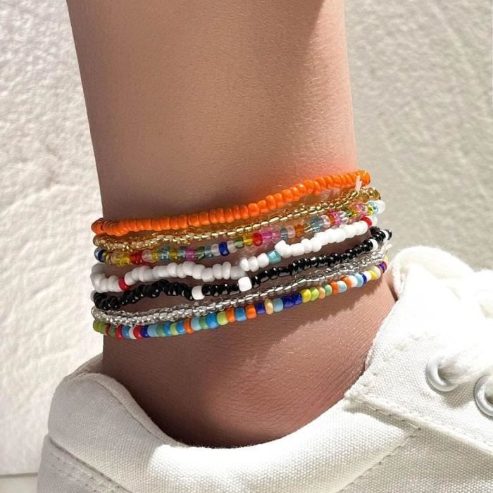 3 Bracelets De Cheville Réglables Style Bohème – Perles Mélangées, Pour Plage, été, Femmes Et Filles