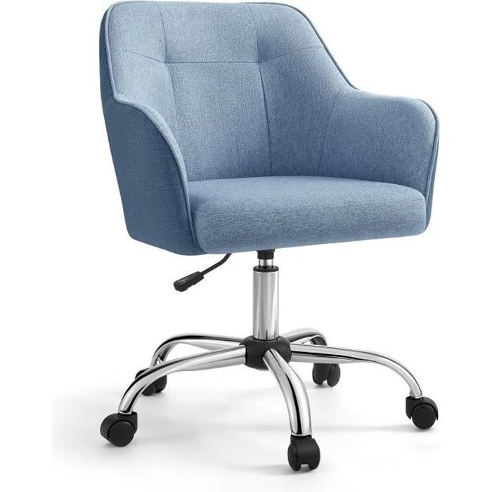 chaise de bureau - songmics - capacité de charge 110 kg - cadre en acier - tissu en coton-lin respirant - bleu
