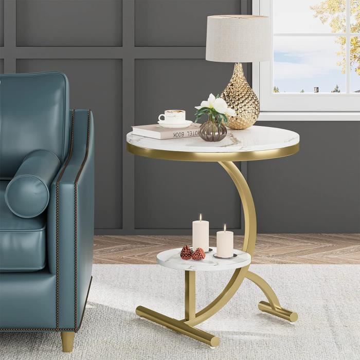 Table D'Appoint Ronde 2 Niveaux - Étagère Ouverte - Décoration Multicouleur - NEUVE