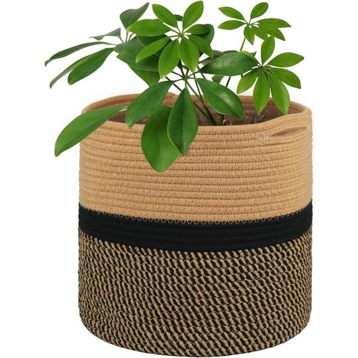 Panier Cache Pot Jute Cache Pot Osier Naturel - Panier Plantes Tressé - Décoration Maison Bohème Cache Pot Intérieur Imperméable