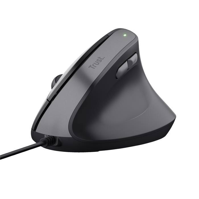 Trust Bayo II Souris Ergonomique Verticale Silencieuse confortable filaire USB 60 % de plastique recyclé- Noire