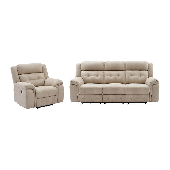 Canapé 3 places et fauteuil relax électrique en microfibre beige ORTIANO