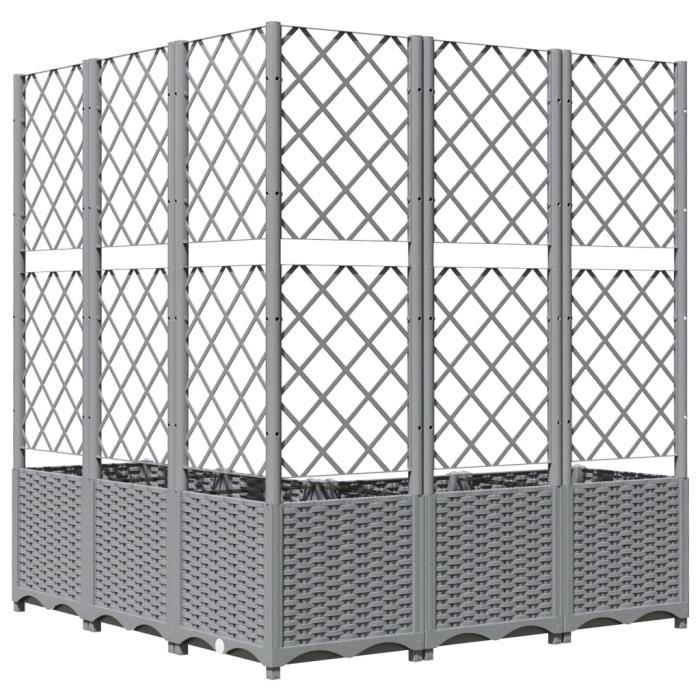 Jardinière Avec Treillis 120x40x136 Cm - En PP Gris Clair Pour Plantes Grimpantes | Balcon, Terrasse, Jardin - 2
