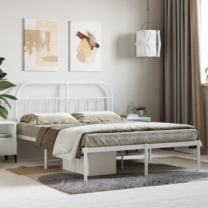 Elegant 140 x 190 cm Cadre de lit Adulte métal avec tête de lit blanc 140x190 cm 21 Kg