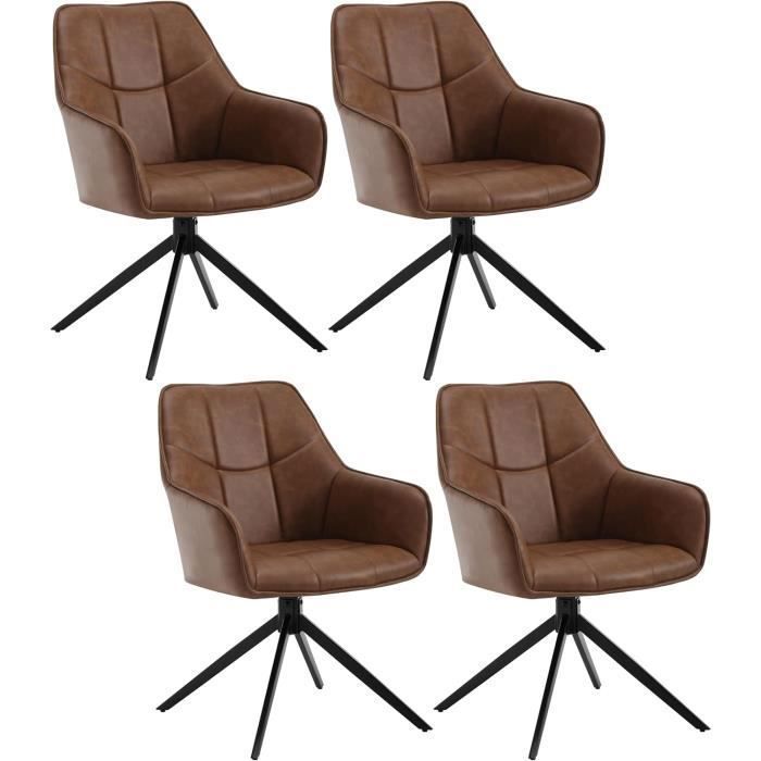WOLTU Lot de 4 Chaises de Salle à Manger Pivotantes Fauteuils Rembourrés en Similicuir Vintage Marron Clair W0ATT0180-4