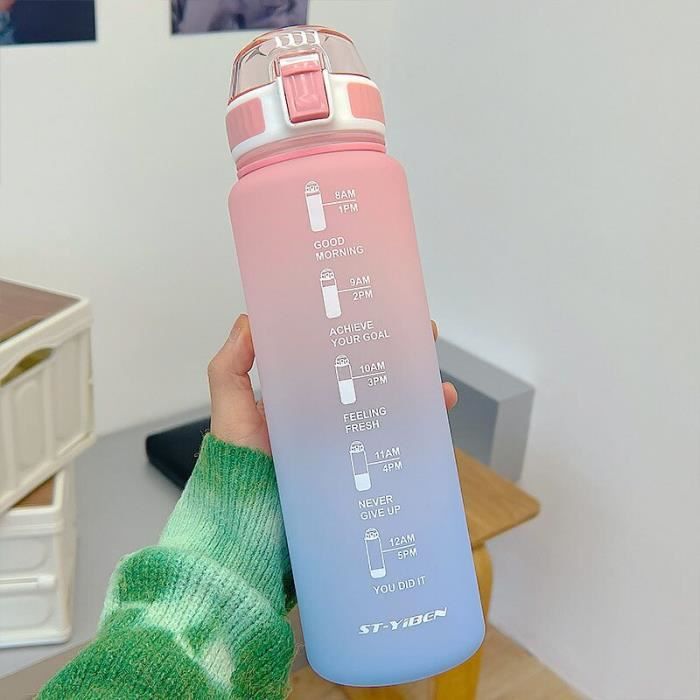 gourde,pink--bouteille'eau avec échelle ins 1l, tasse anti fuite en plastique, tasse de sport portable de grande capacité, gobelet à
