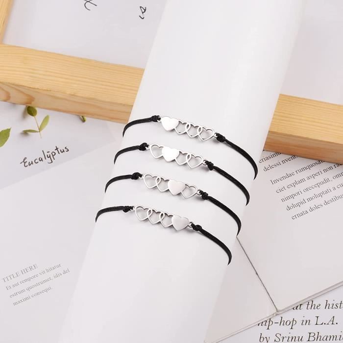 Bracelet D'amitié Cœur à Cœur Pour Meilleure Amie - Lot 2/3/4/5 Pièces, Réglable 6.5-11 Pouces, Acier Inoxydable 316L - Cadeau Noël Anniversaire - 4