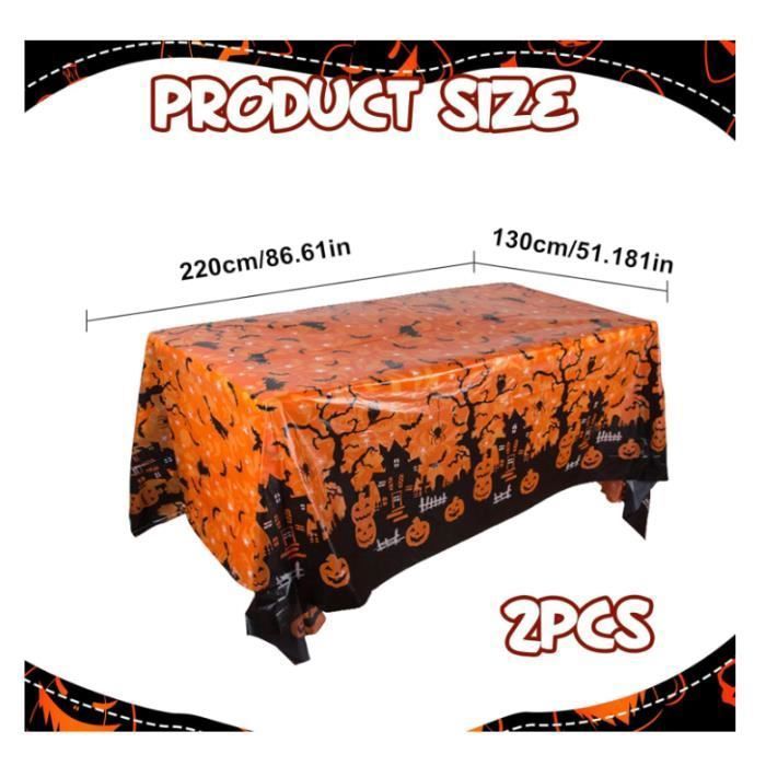 Lot De 4 Nappes Halloween PVC - 220x130 Cm, Motif Citrouille - Imperméable, Jetable Ou Réutilisable