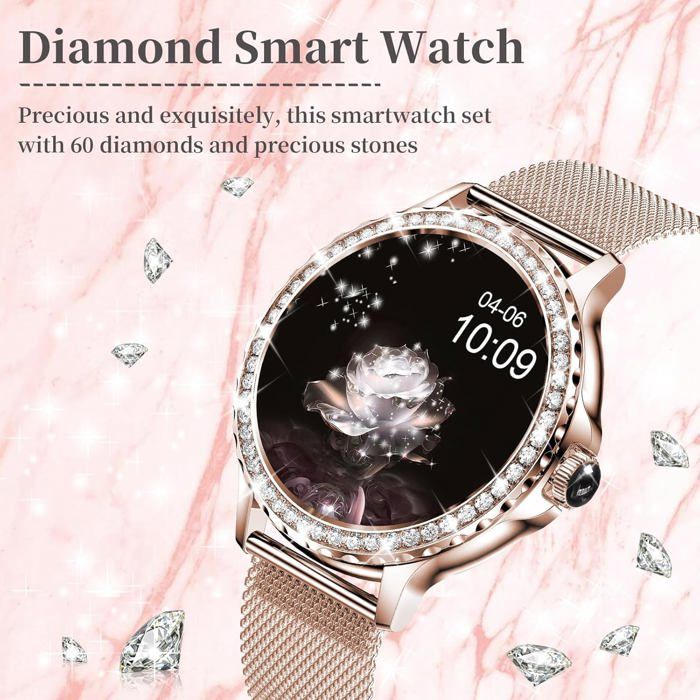 Montre Connectée Femme 1.43" AMOLED - Appel Bluetooth, Santé Féminine, 100+ Sports, 5ATM - Double Bracelet