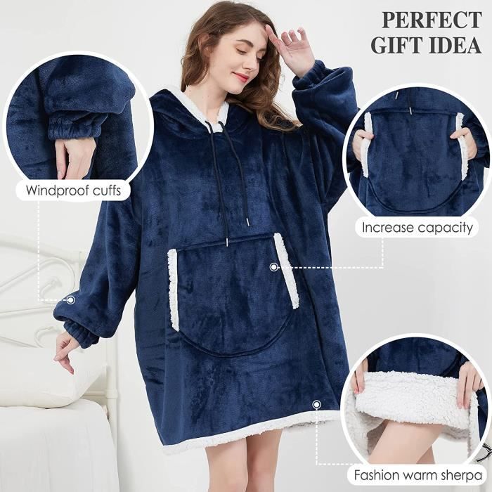 Pull Couverture Polaire Plaid Hoodie Robes de Chambre Hiver