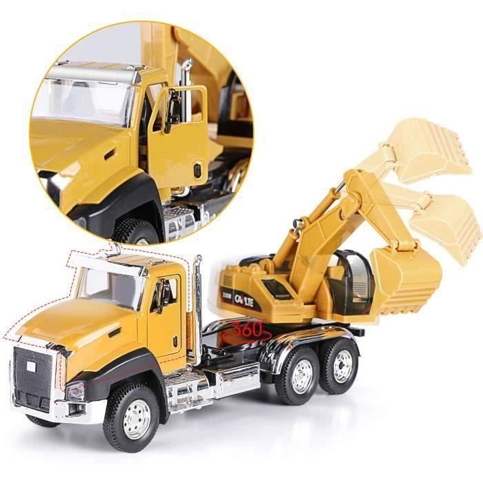 Set 3 Véhicules De Chantier Jouets - Pelleteuse, Camion-Benne, Bulldozer - Pour Enfants 3 Ans Et Plus Cadeau Anniversaire Enfant