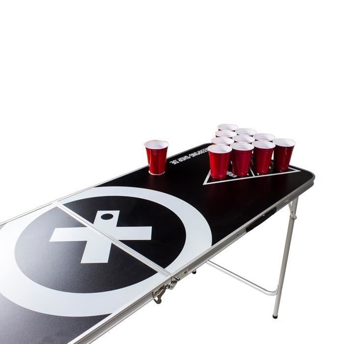 Table De Beer Pong Pliable Aluminium Et MDF - Hauteur Réglable Avec 100 Gobelets Et 5 Balles - Jeu De Fête
