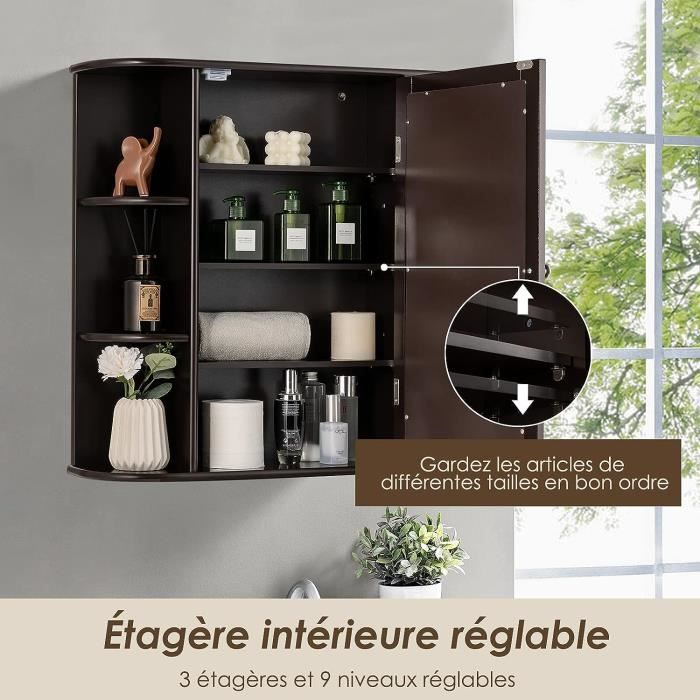GIANTEX Armoire Murale Salle De Bain Noire 58x22x75cm - Meuble Suspendu Avec Portes Persiennes Et Porte-Serviettes