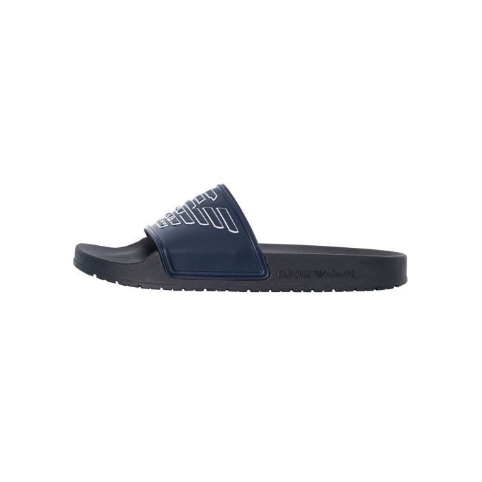 Sliders Emporio Armani Logo Outline Bleu Homme Caoutchouc