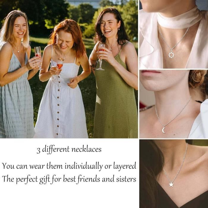 Collier Soleil Et Lune Pour Meilleure Amie - Acier Inoxydable, Longueur Ajustable - Cadeau Sœur, Mère, Couple - 6