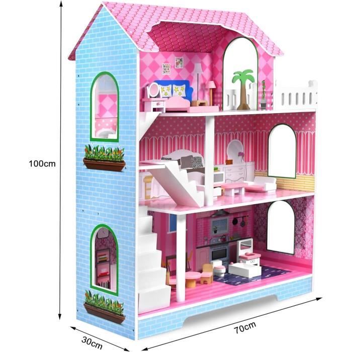 Maison De Poupées, Trois Couches étages Maison Poupée, Maison De Po Trois Couches Etages Maison Poupee Maison De Poupee Avec Meubles Et Accessoires Jouet De Role Jouets De Amz B0