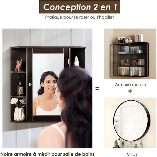 Armoire De Toilette Murale Avec Miroir Et 3 étagères - Blanc, 56x13x58 Cm - Rangement Salle De Bain, Cuisine, Couloir - Charge Max 15 Kg - 7