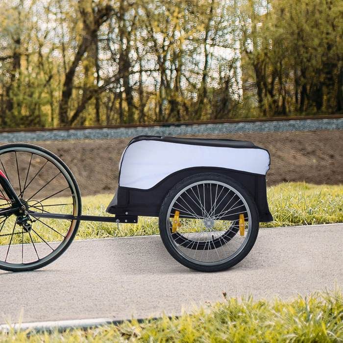 Remorque Vélo Cargo HOMCOM - 40kg De Charge - 140x77x65cm - Roues 16 Pouces - Couvercle Amovible