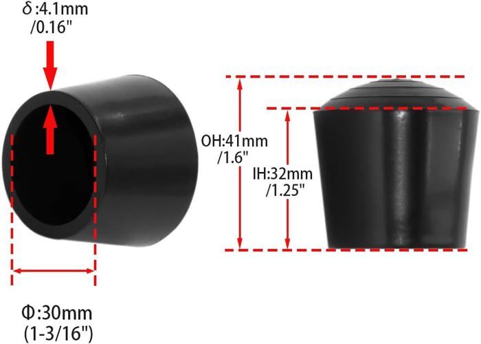 Lot De 6 Embouts Caoutchouc 10-12 Mm – Antidérapants, Pour Bâtons De Rando Et Marche Nordique, Amortis Et Durables