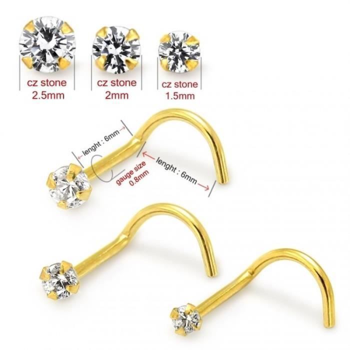 Ensemble De Vis De Nez En Cristal CZ – Or Jaune Et Blanc 9 Carats, Neuf Avec étiquette