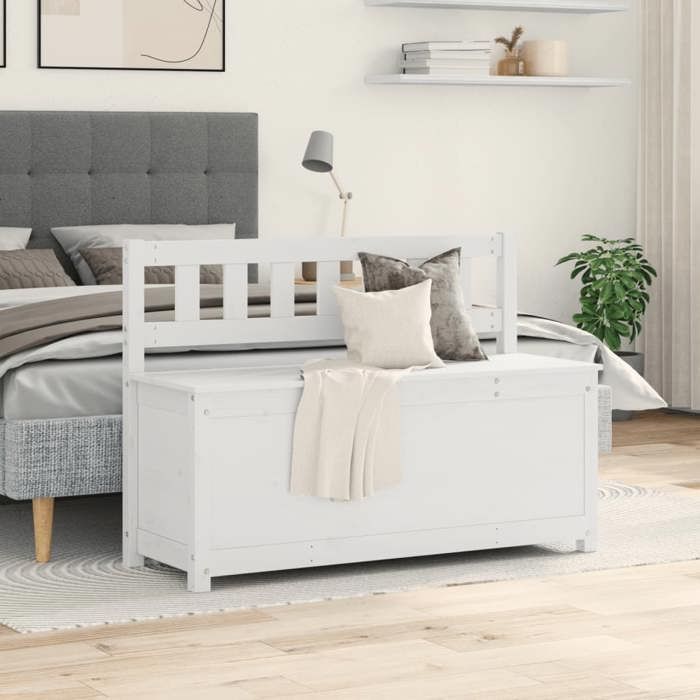 Banc Siège De Rangement VidaXL En Bois De Pin Massif - 110x41x76,5 Cm Avec Dossier