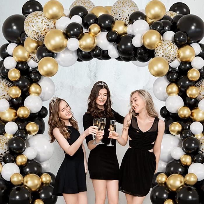 Arche Ballon Anniversaire Or Noir, 152 Kit Arche Ballon Noir Or Argent Beige Avec Confettis Dorés, Noir Doré Arche De Ballon Pour Anniversaire Decoration Mariage Bapteme Graduation Décoration Retraite - 8
