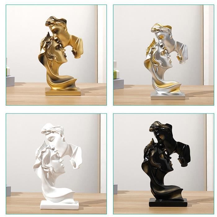 Statue d'amoureux s'embrassant, sculpture abstraite moderne en résine
