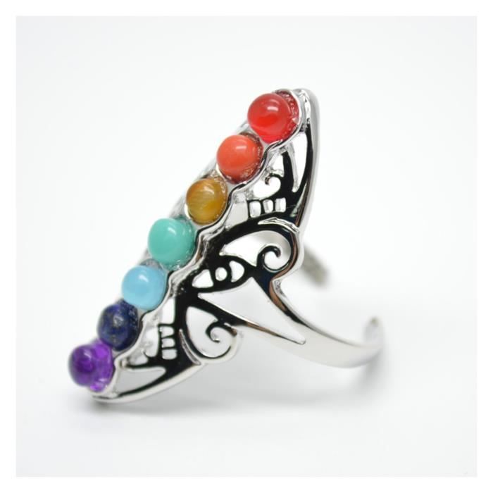 Bague r glable 7 chakras 7 pierres fines. Multicolore Achat