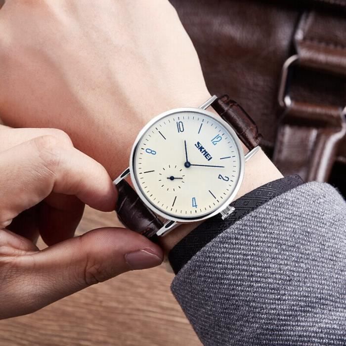Montre a Quartz SKMEI Modele 9120 Digital Cuir Etanche 5 ATM Blanc Marron Achat vente montre Mixte Adulte Marron Cuir Cdiscount
