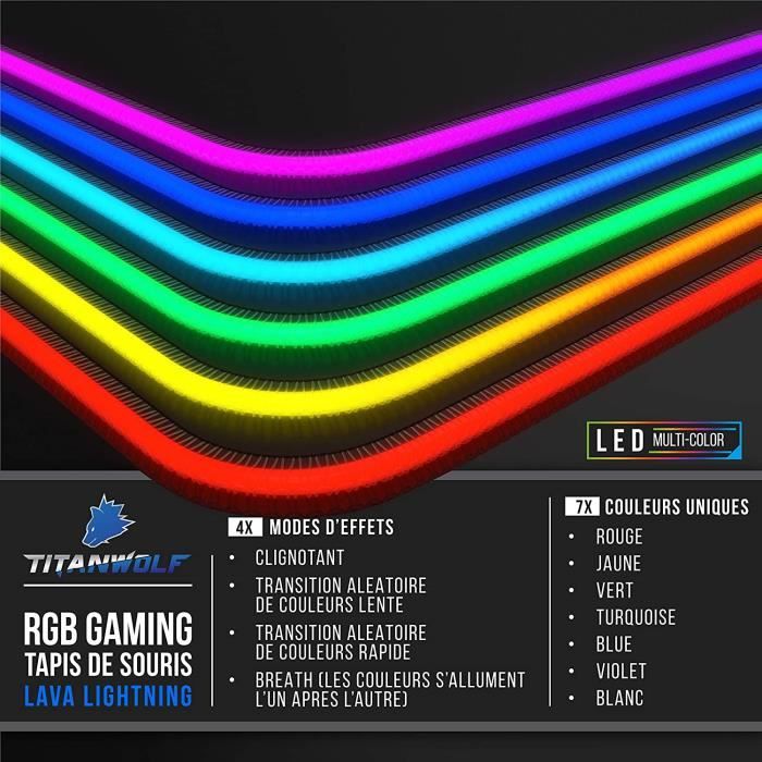TITANWOLF RGB Tapis de Souris Gaming XXL, LED Lumineuse Tapis de