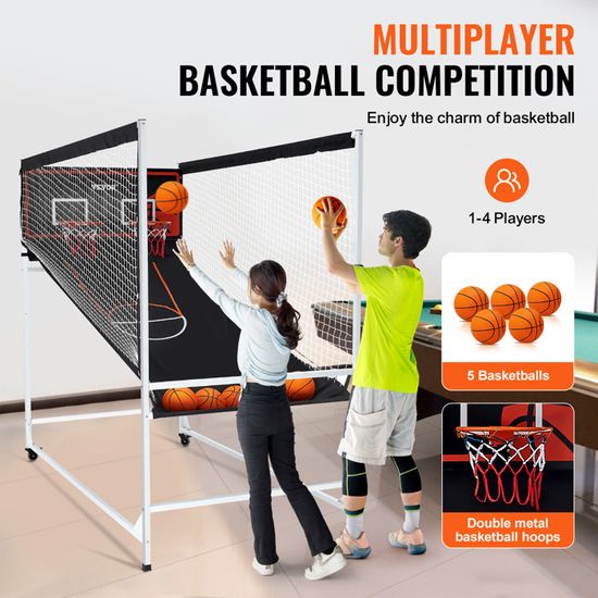 VEVOR Jeu D’arcade De Basket Pliable – Double Panier 2 Joueurs – 5 Ballons – Compteur électronique – Hauteur 2,05 M – Noir/blanc