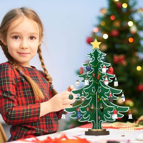 Calendrier De L'Avent 2025 En Bois - Mini Sapin De Noël Avec 25 Décorations - Compte à Rebours 24 Jours - Déco De Table
