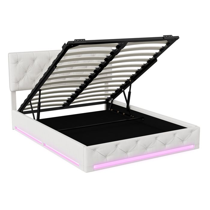 Lit Coffre Hydraulique Lit 140x190, Lit 2 Place Adulte Avec Tiroir Et Tête De Lit, Velours, Gris - Lit