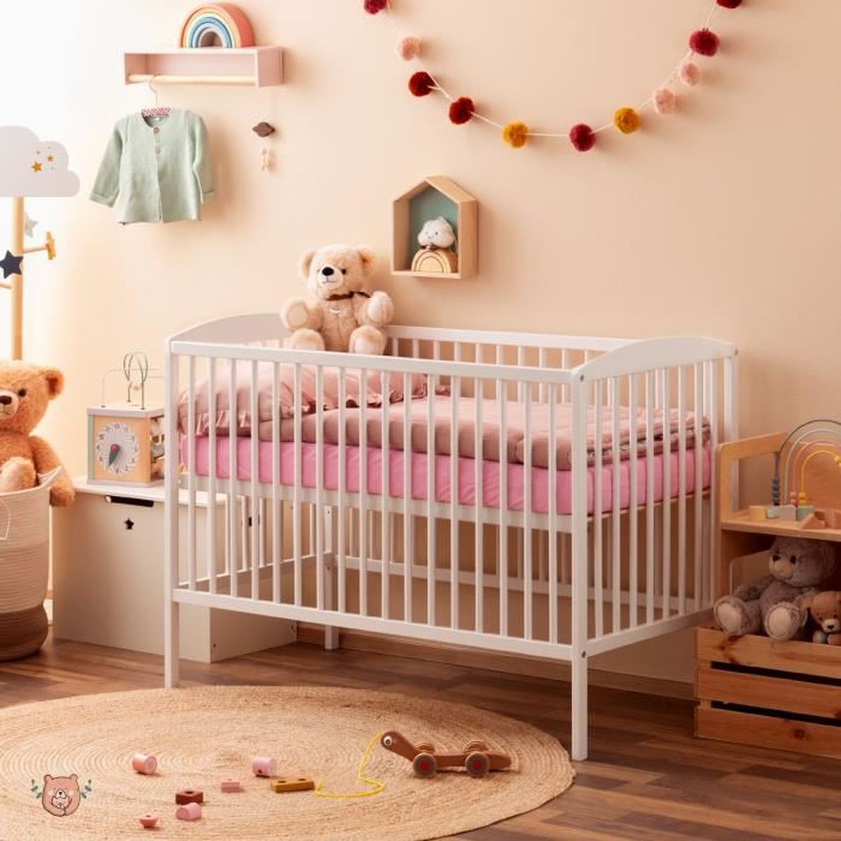 Alcube® Lit bébé évolutif 60x120 EMMI avec sommier sans tiroirs, lit à