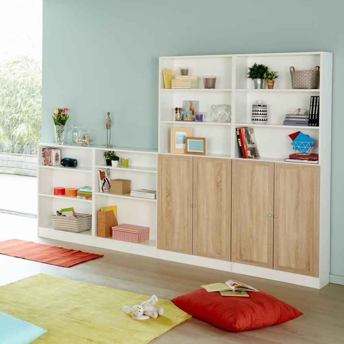 Biala Grande Bibliotheque 4 Portes Coloris Blanc Et Chene Clair