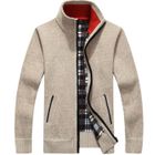FONDUPIN Gilet Homme Automne Hiver Ouvrez-Front Zippé Cardigan Homme Tricoté Chaud Coupe ajustée Col Droit Manche Longue avec 2 Poches,Kaki
