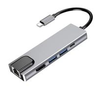 5 en 1 Adaptateur Multiport USB type-c avec Ethernet RJ45 Gigabit 1000M, USB 3.0, pour ordinateurs portables Windows
