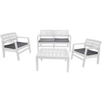 Dmora Salon extérieur avec 2 fauteuils 1 canapé 1 table basse avec coussins, Made in Italy, couleur blanche
