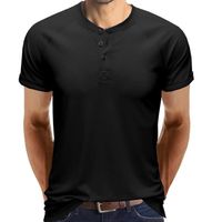 T Shirt Homme, Manches Courtes Tee Shirt Homme Henley Homme, T-shirt Homme Slim Muscle Col Rond Bouton, Noir
