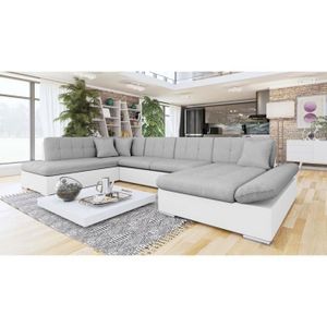 Canapé Dangle Convertible En U Tissu Et Pu Surya Angle Droit Gris Et Blanc