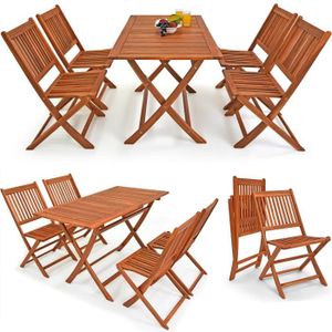 Salon bas de jardin Ensemble de jardin Sydney en bois d'acacia certifié FSC® set de table et 4 chaises pliables Salon de jardin extérieur